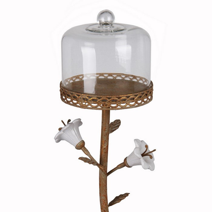 Traditional Metal and Glass Candleholder, Large, Brown and Clear