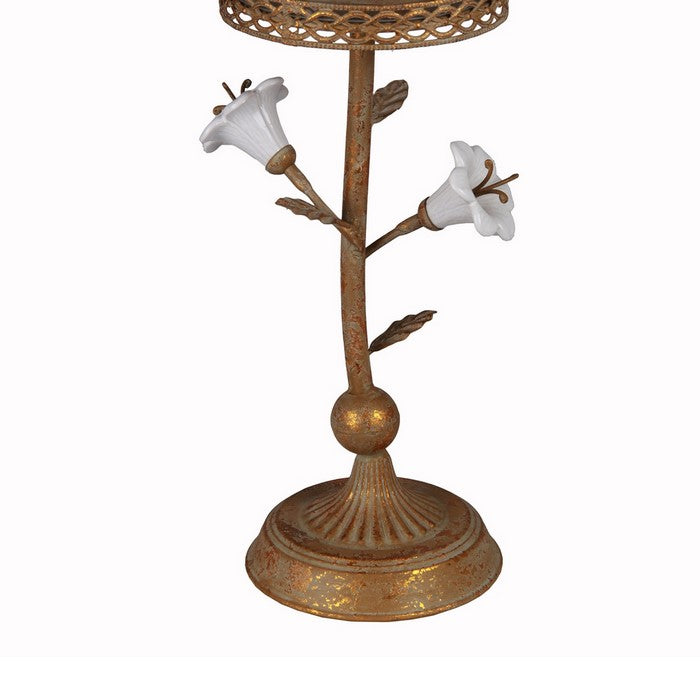Traditional Metal and Glass Candleholder, Large, Brown and Clear