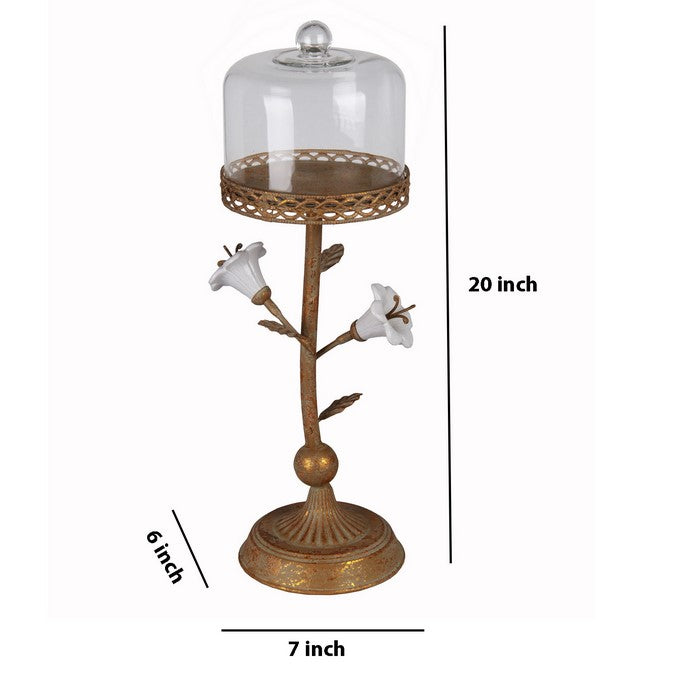 Traditional Metal and Glass Candleholder, Large, Brown and Clear