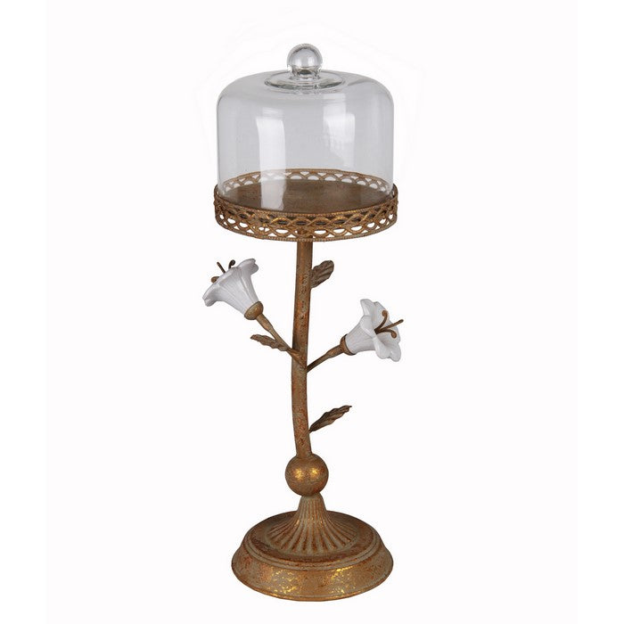 Traditional Metal and Glass Candleholder, Large, Brown and Clear