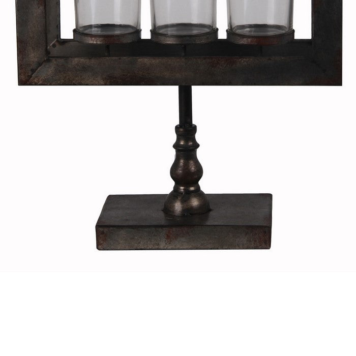 3 Votive Glass Candleholder on Metal Pedestal Base, Black and Clear