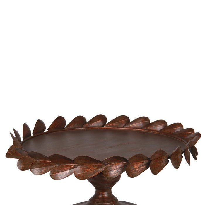 Traditional Tray with Petal Motif on Pedestal Base, Small, Copper