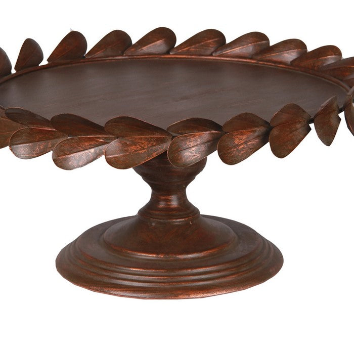 Traditional Tray with Petal Motif on Pedestal Base, Small, Copper