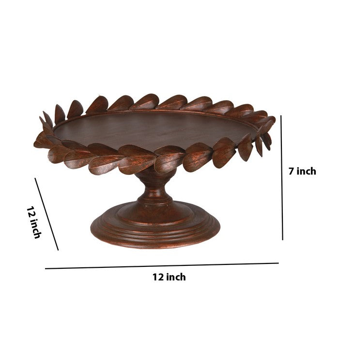 Traditional Tray with Petal Motif on Pedestal Base, Small, Copper