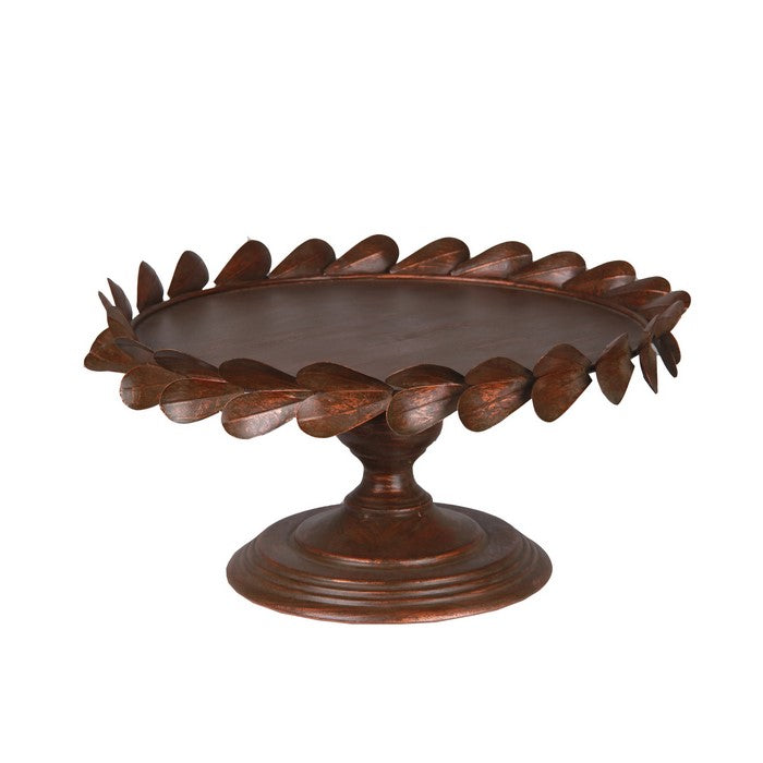 Traditional Tray with Petal Motif on Pedestal Base, Small, Copper