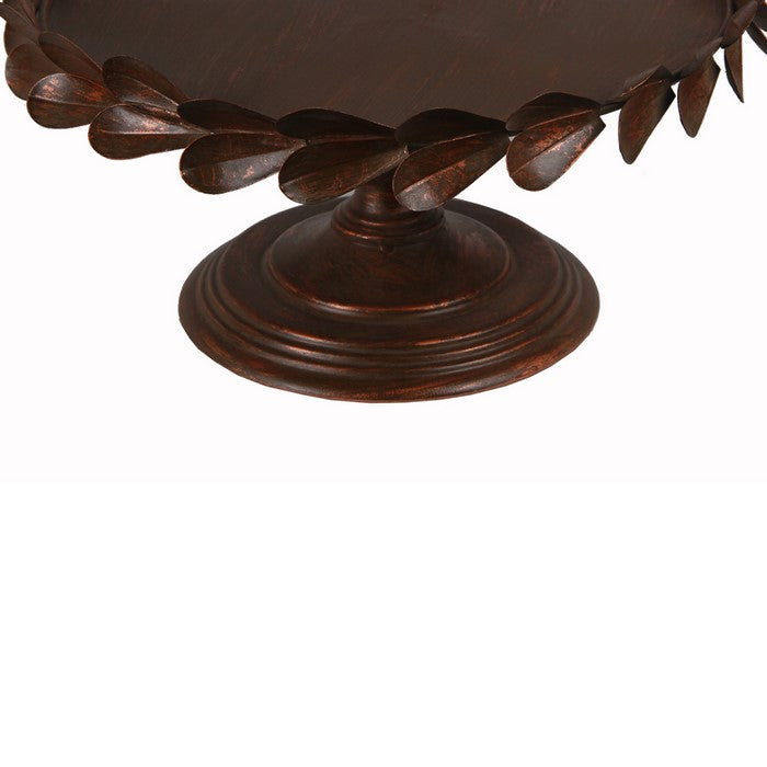 Traditional Tray with Petal Motif on Pedestal Base, Medium, Copper