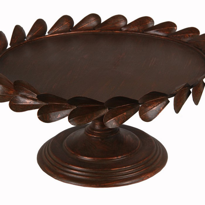 Traditional Tray with Petal Motif on Pedestal Base, Medium, Copper