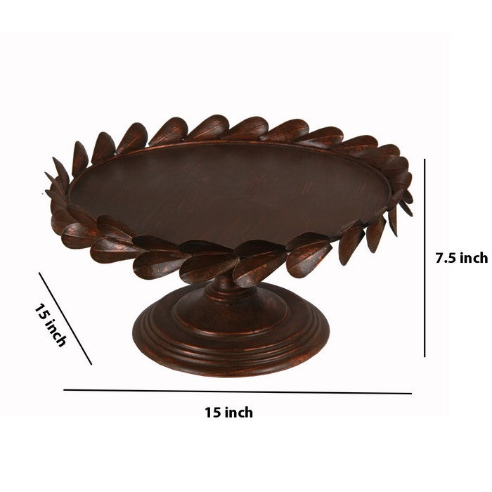 Traditional Tray with Petal Motif on Pedestal Base, Medium, Copper