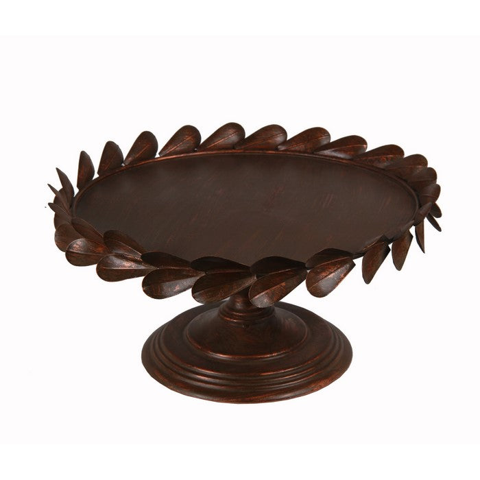 Traditional Tray with Petal Motif on Pedestal Base, Medium, Copper