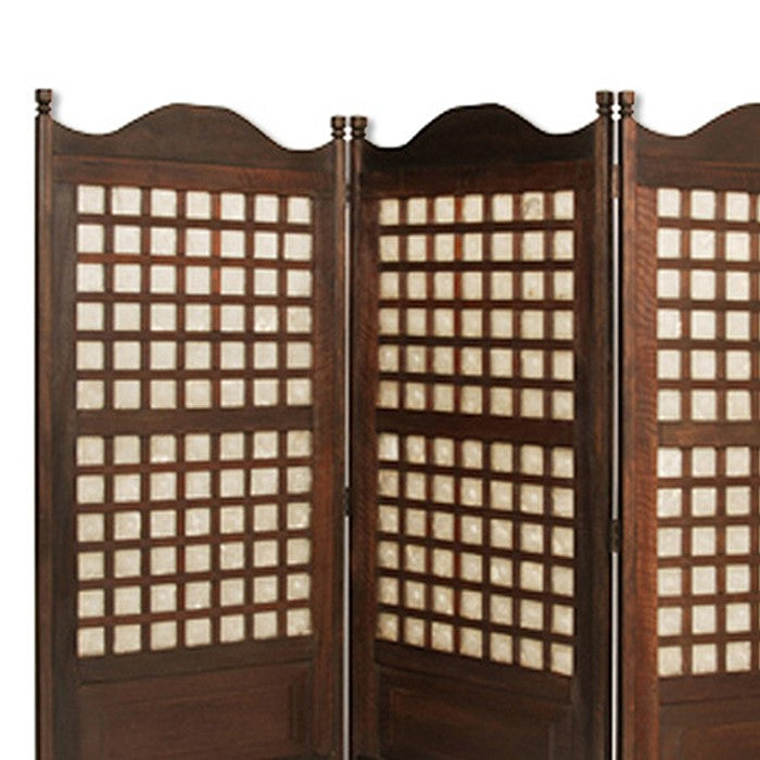 Wooden Foldable Diamond Screen with Grid Pattern, Brown