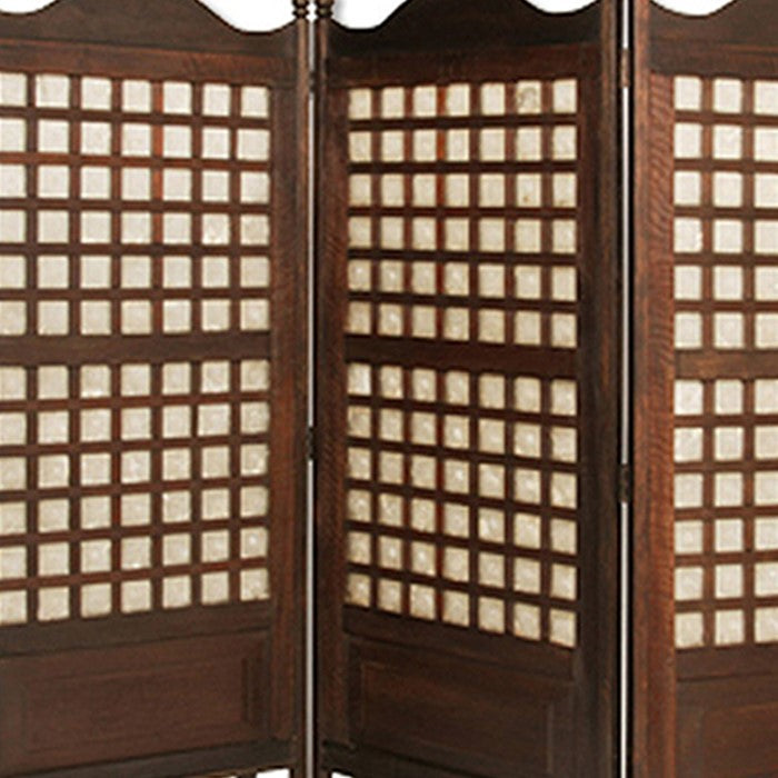 Wooden Foldable Diamond Screen with Grid Pattern, Brown