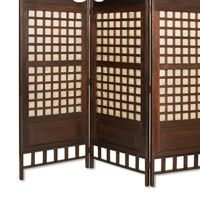 Wooden Foldable Diamond Screen with Grid Pattern, Brown