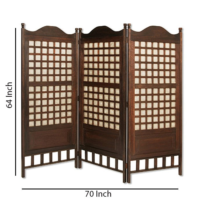 Wooden Foldable Diamond Screen with Grid Pattern, Brown