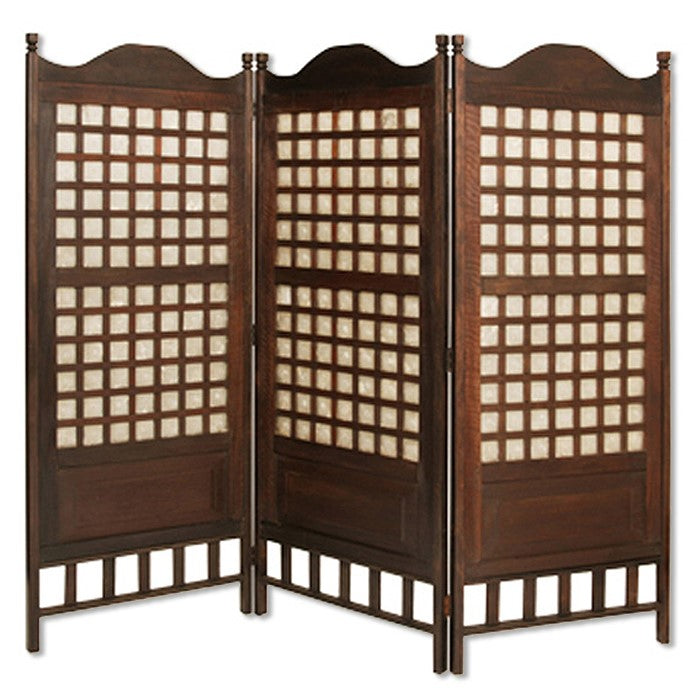 Wooden Foldable Diamond Screen with Grid Pattern, Brown
