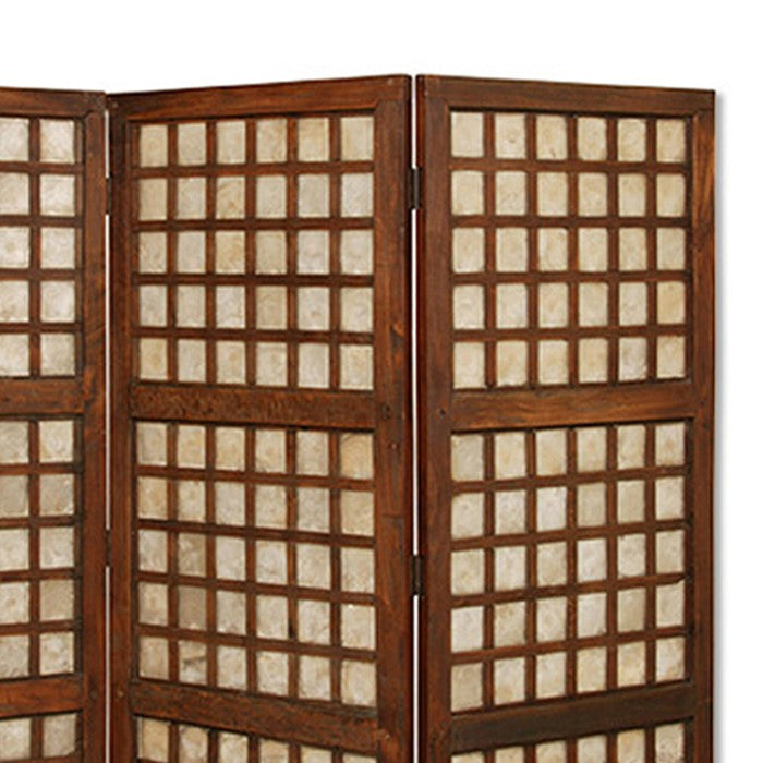 Wooden Foldable Square Screen with Grid Pattern, Brown