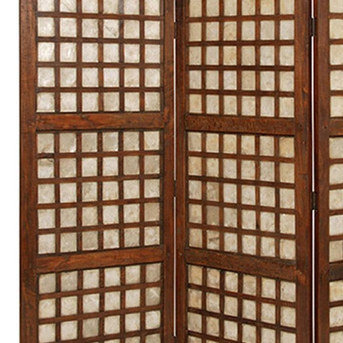 Wooden Foldable Square Screen with Grid Pattern, Brown