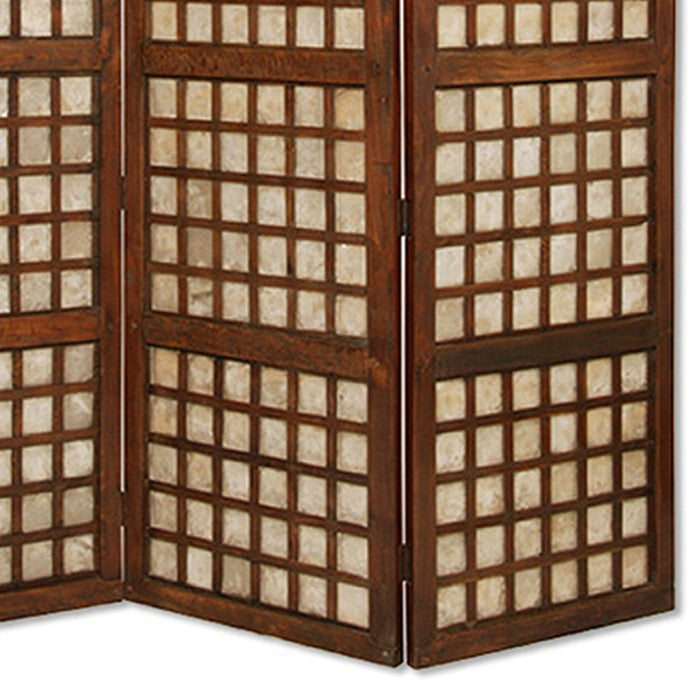 Wooden Foldable Square Screen with Grid Pattern, Brown