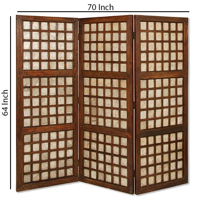 Wooden Foldable Square Screen with Grid Pattern, Brown