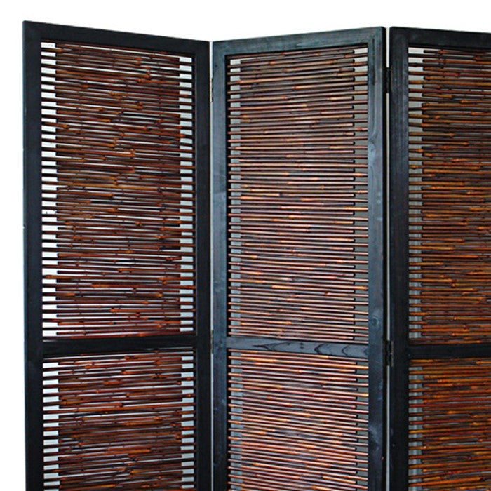 Wooden 3 Panel Foldable Bamboo and Wood Screen, Brown
