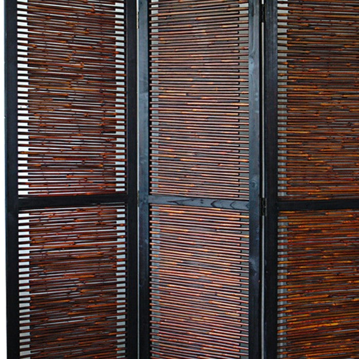 Wooden 3 Panel Foldable Bamboo and Wood Screen, Brown