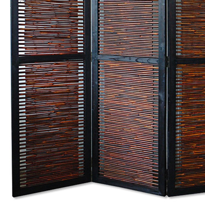 Wooden 3 Panel Foldable Bamboo and Wood Screen, Brown