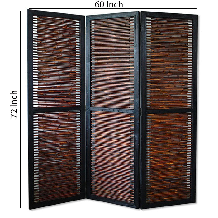 Wooden 3 Panel Foldable Bamboo and Wood Screen, Brown