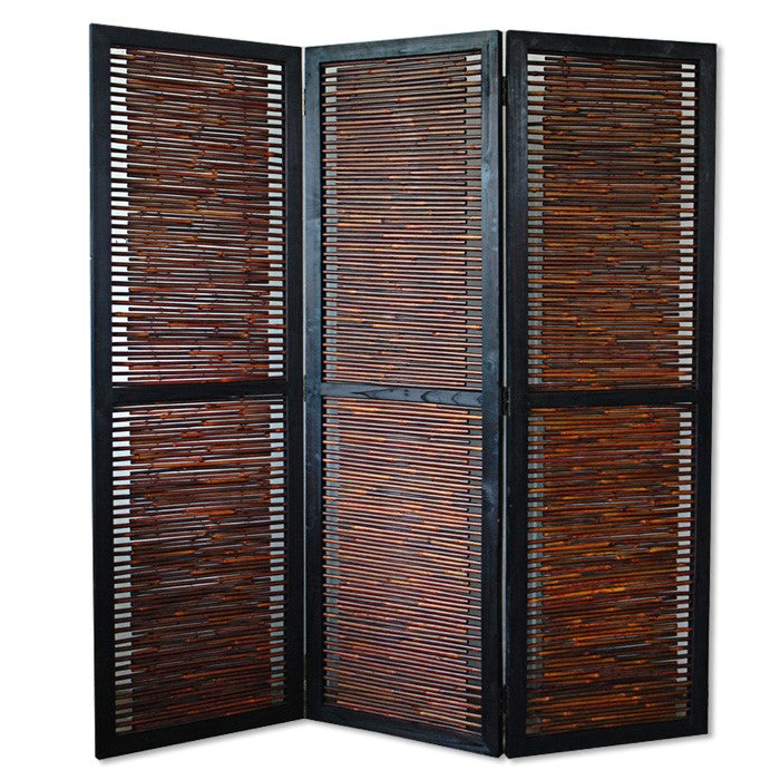 Wooden 3 Panel Foldable Bamboo and Wood Screen, Brown