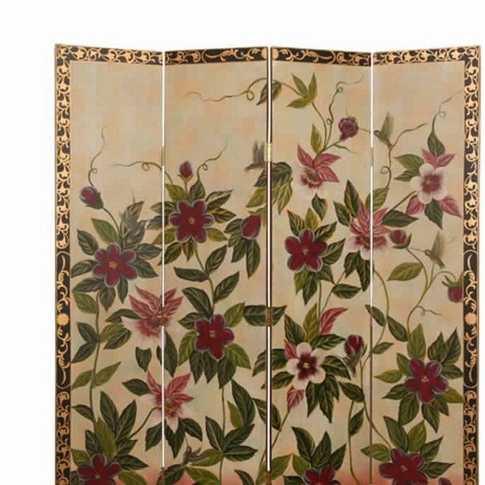 Wooden Canvas Screen with Beautiful Floral Design, Multicolor