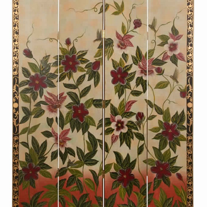 Wooden Canvas Screen with Beautiful Floral Design, Multicolor