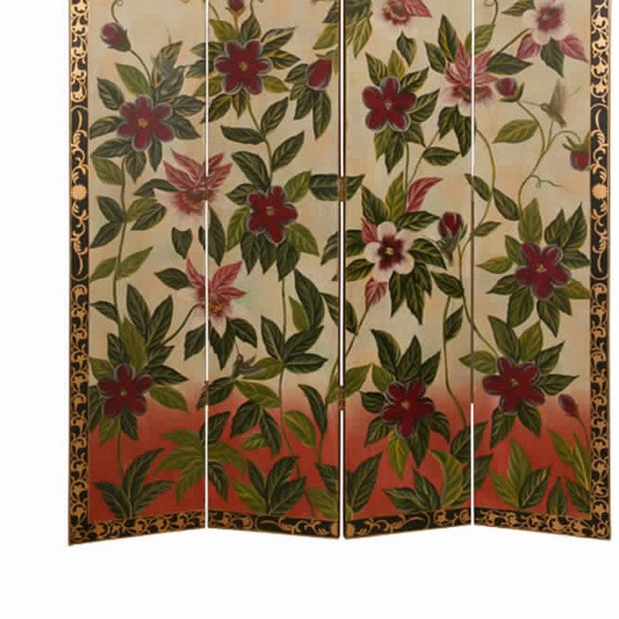 Wooden Canvas Screen with Beautiful Floral Design, Multicolor
