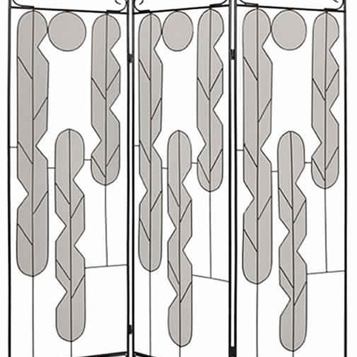 Metal Screen with Beautiful Abstract Wire Inset Design, Black and Silver