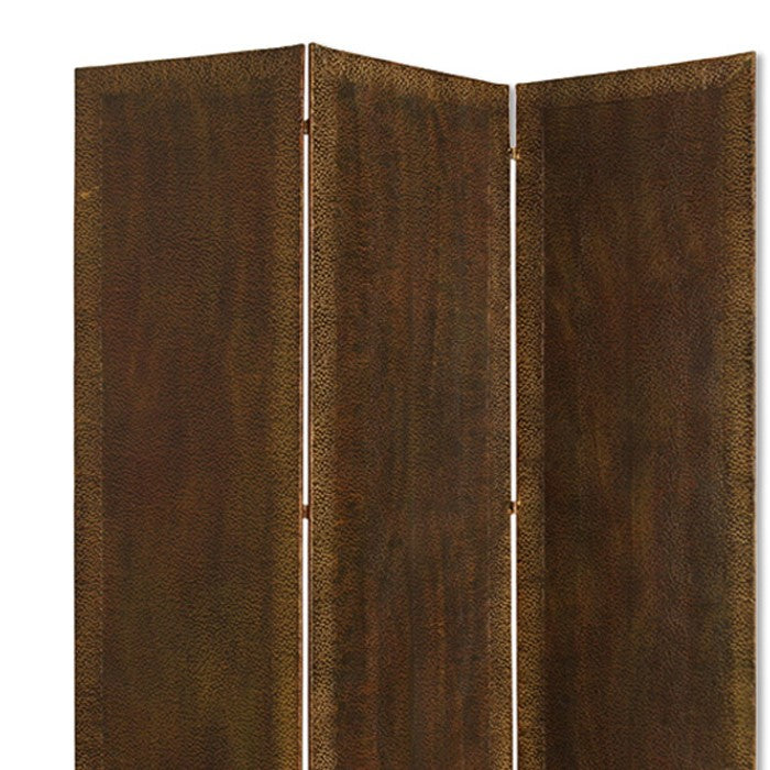 Metal 3 Panel Screen with Textured Nub Head Accent Borders, Brown