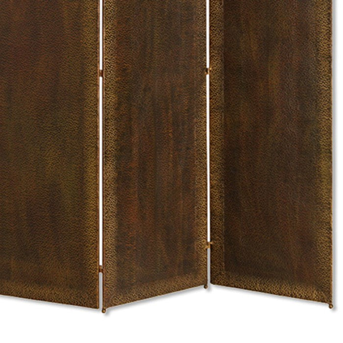 Metal 3 Panel Screen with Textured Nub Head Accent Borders, Brown