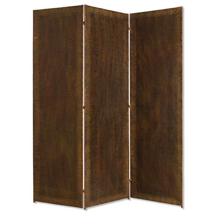 Metal 3 Panel Screen with Textured Nub Head Accent Borders, Brown