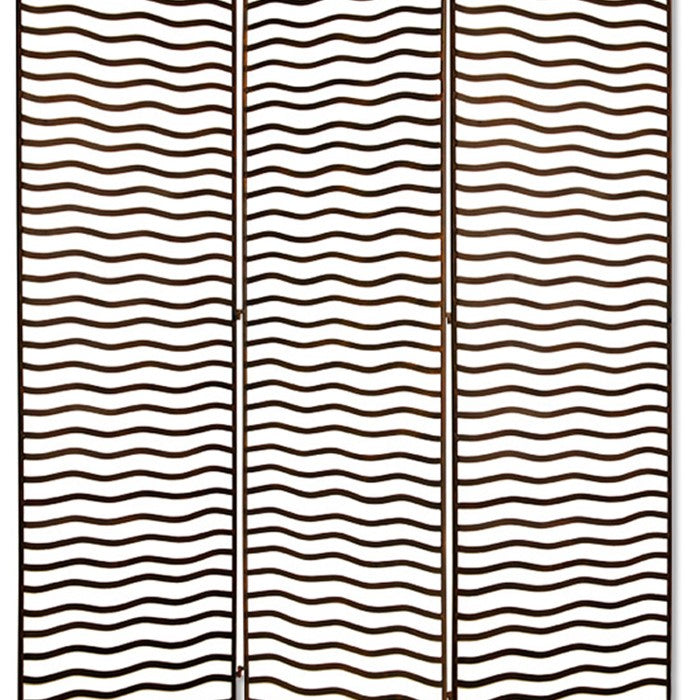Metal Foldable 3 Panel Room Divider with Wavy Pattern, Bronze