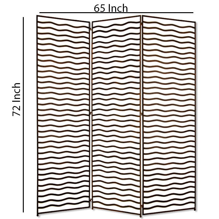 Metal Foldable 3 Panel Room Divider with Wavy Pattern, Bronze