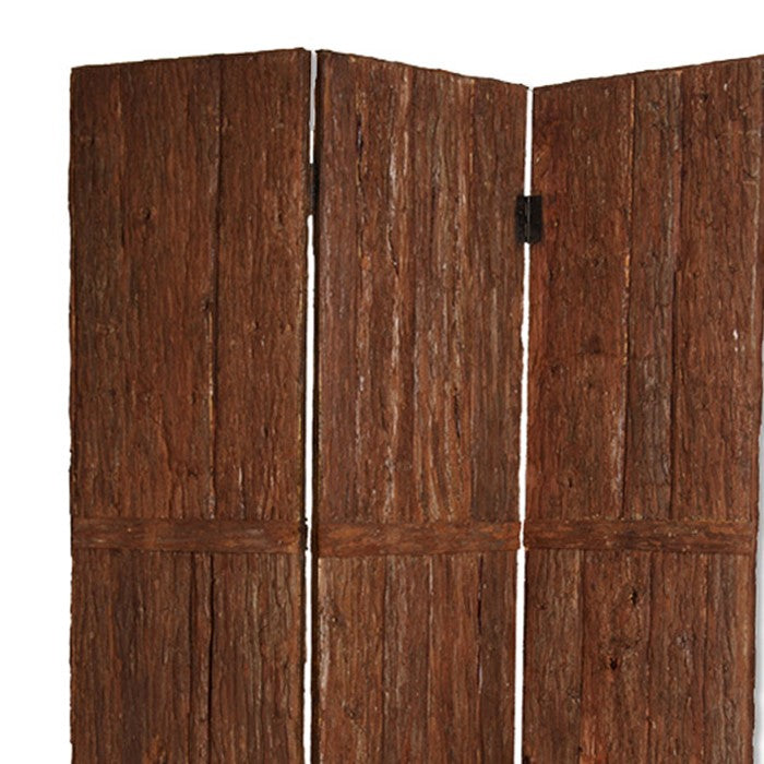 Wooden Foldable 3 Panel Room Divider with Plank Style, Small, Brown