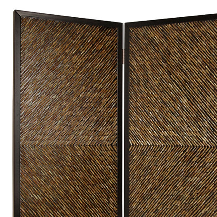 Wooden 2 Panel Room Divider with Abalone Inlay, Small, Brown and Black