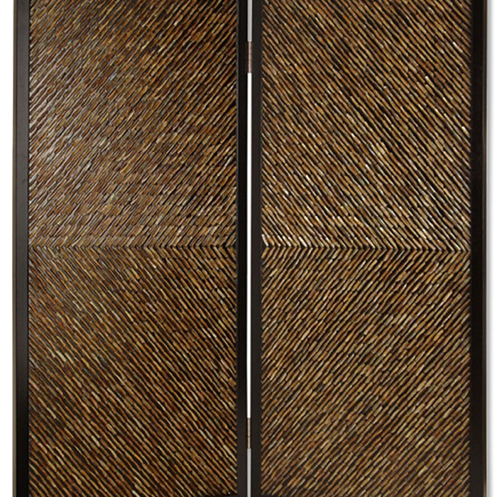 Wooden 2 Panel Room Divider with Abalone Inlay, Small, Brown and Black