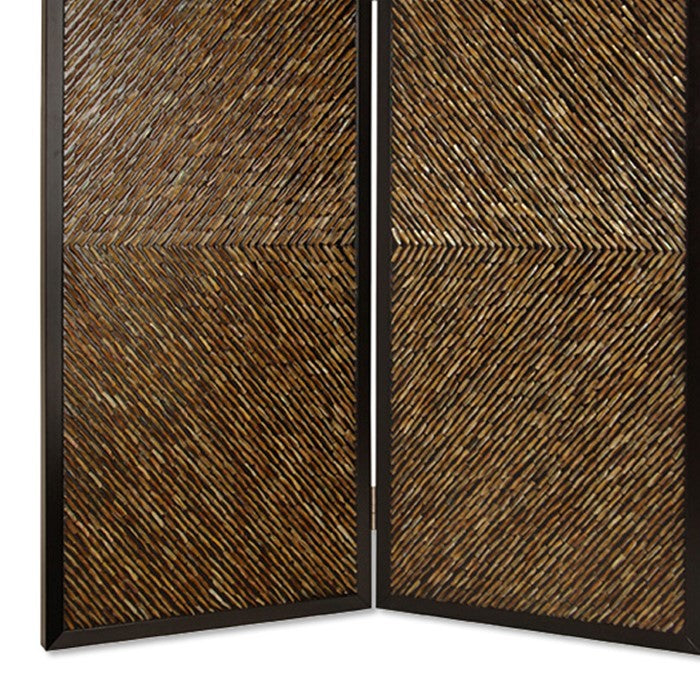 Wooden 2 Panel Room Divider with Abalone Inlay, Small, Brown and Black