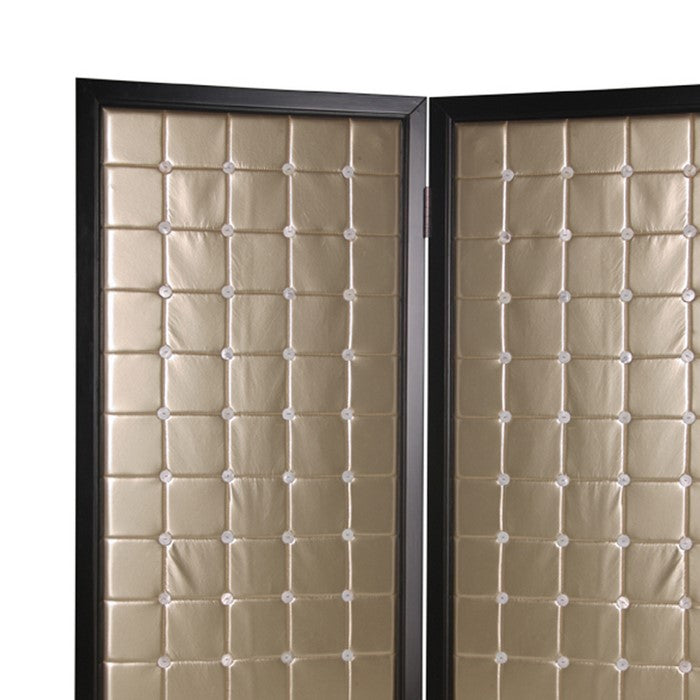 Fabric Upholstered Room Divider with Modish Design, Small, Gold and Black