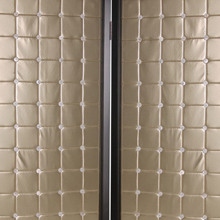 Fabric Upholstered Room Divider with Modish Design, Small, Gold and Black