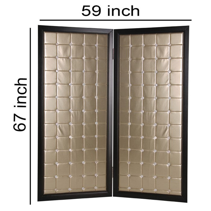 Fabric Upholstered Room Divider with Modish Design, Small, Gold and Black