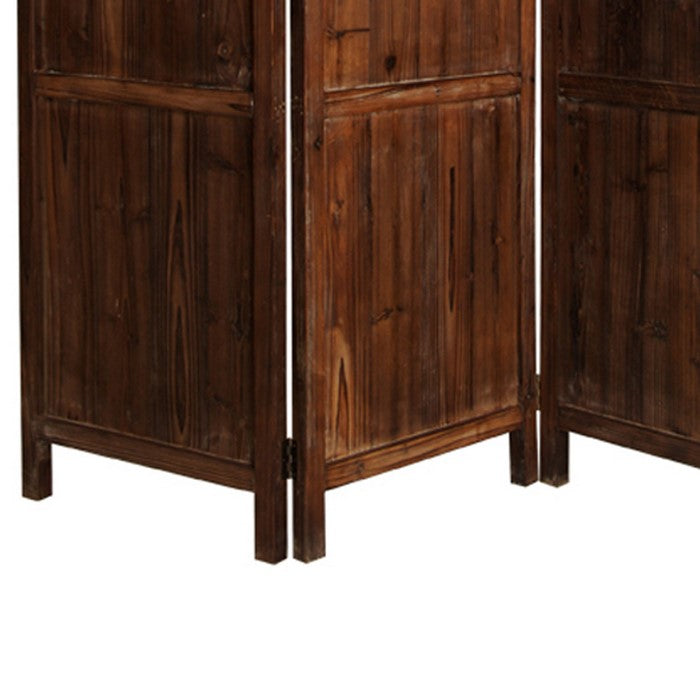Wooden 3 Panel Room Divider with Plank Pattern, Brown