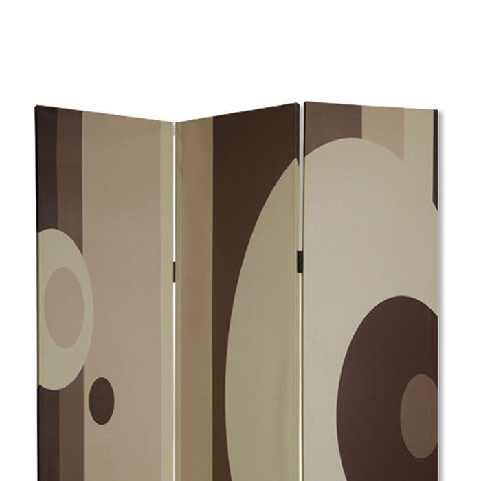 Canvas Print 3 Panel Room Divider with Circle Design, Beige and Brown