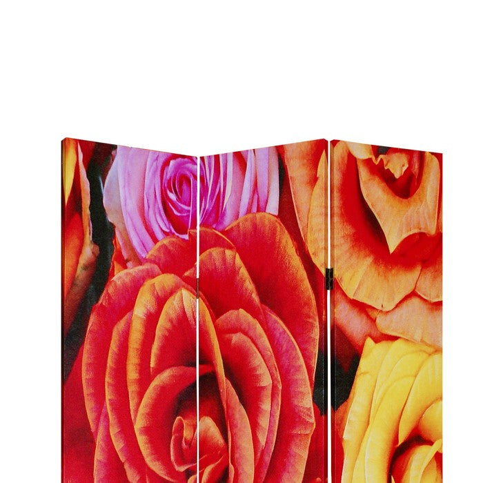 3 Panel Canvas Screen with Contrasting Flower Print, Multicolor