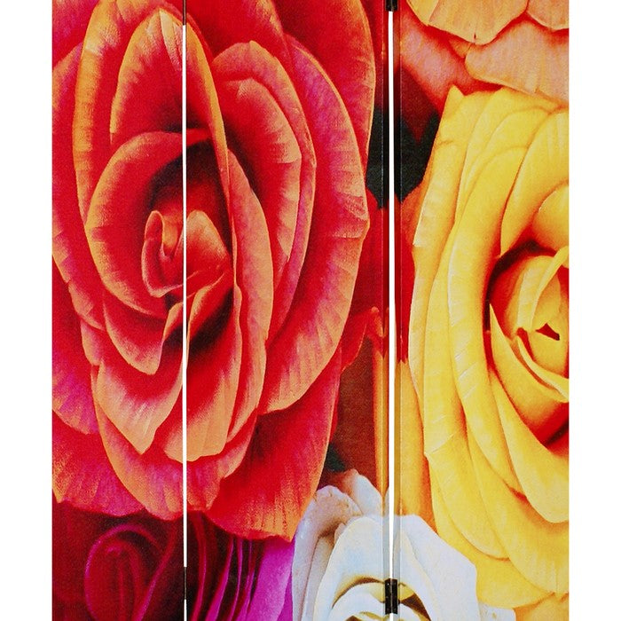 3 Panel Canvas Screen with Contrasting Flower Print, Multicolor