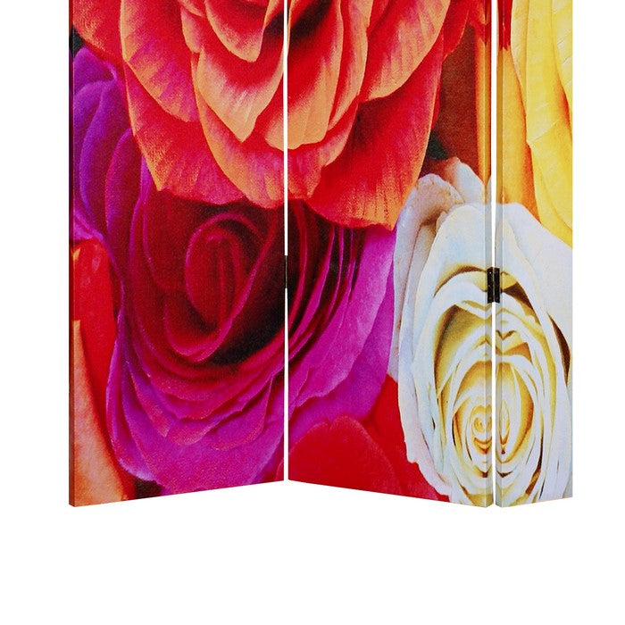 3 Panel Canvas Screen with Contrasting Flower Print, Multicolor