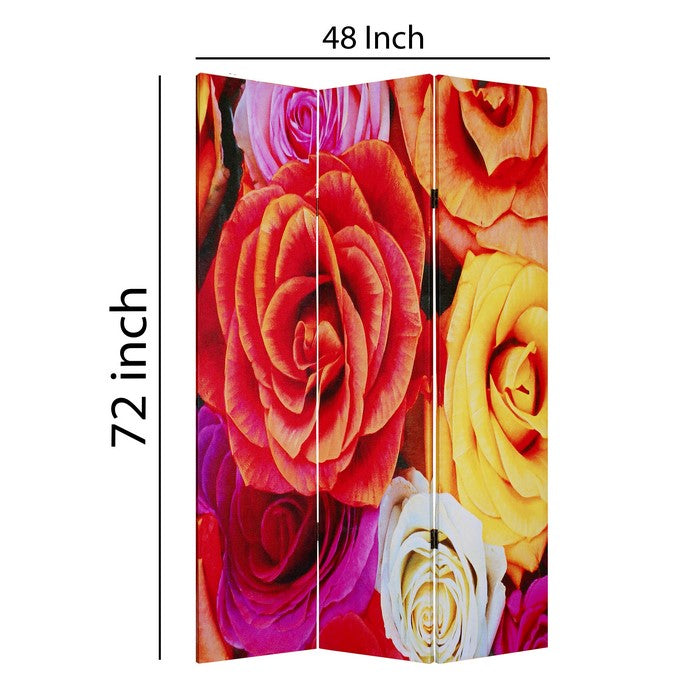 3 Panel Canvas Screen with Contrasting Flower Print, Multicolor