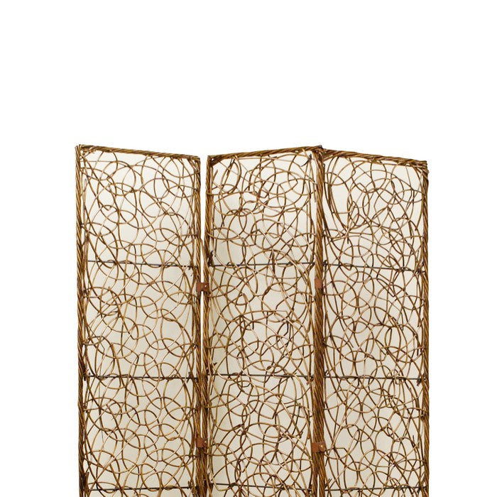 3 Panel Foldable Wooden Screen with Lattice Design, Brown